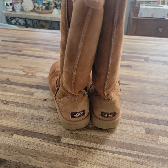 UGG Classic Tall 5815 Suede & Shearling Lined Boots in Chestnut Brown Color - Picture 6 of 12